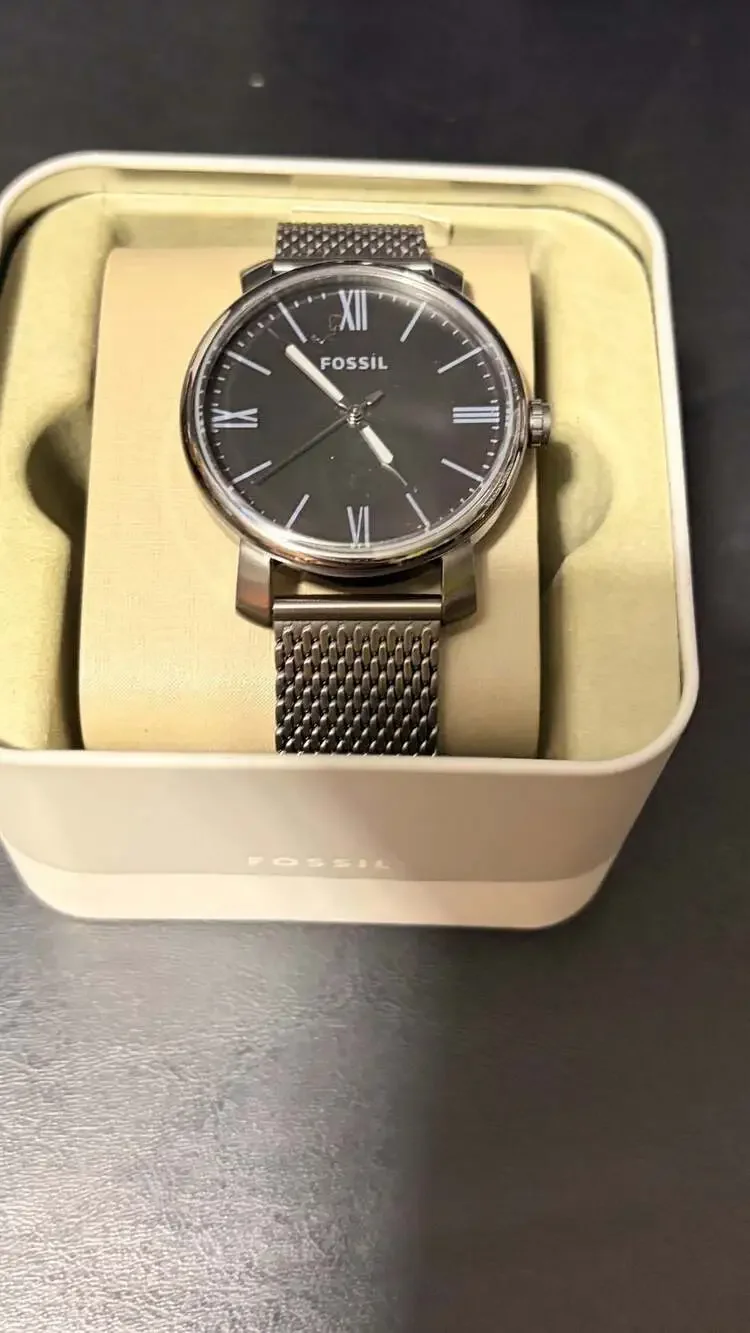 Fossil Rhett Three-Hand Smoke Stainless Steel Mesh Watch BQ2370